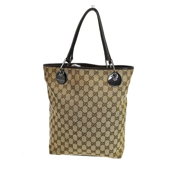 GUCCI Logo GG Pattern Shoulder Bag Canvas Leather Brown Silver Italy 61ED285 - Picture 1 of 16
